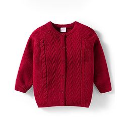Babyhug Knit Full Raglan Sleeves Front Open Sweater with Cable Knit Design - Red