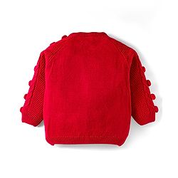 Babyhug Knit Full Raglan Sleeves Front Open Sweater with Cable Knit Design & Pom Pom Applique - Red