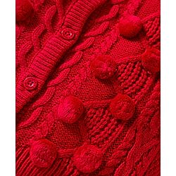 Babyhug Knit Full Raglan Sleeves Front Open Sweater with Cable Knit Design & Pom Pom Applique - Red