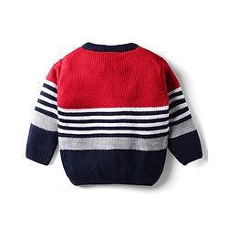 Babyhug Knit Full Sleeves Front Open Sweater With Stripes - Red