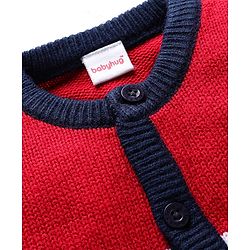 Babyhug Knit Full Sleeves Front Open Sweater With Stripes - Red