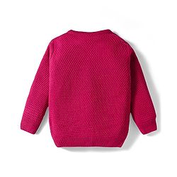 Babyhug Knit Full Sleeves Front Open Sweater with Floral Embroidery - Fuchsia