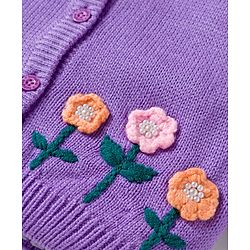 Babyhug Knit Full Sleeves Front Open Sweaters with Frill Detailing & Floral Embroidery - Lavender