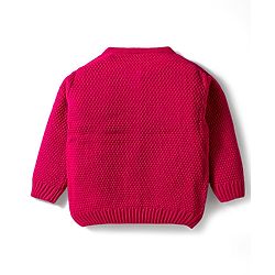 Babyhug Knit Full Sleeves Front Open Sweater with Floral Cable Knit Design - Fuchsia
