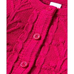 Babyhug Knit Full Sleeves Front Open Sweater with Floral Cable Knit Design - Fuchsia