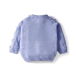 Babyhug Knit Full Raglan Sleeves Front Open Sweater with Cable Knit Design & Pom Pom Applique - Lavender