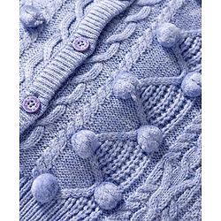 Babyhug Knit Full Raglan Sleeves Front Open Sweater with Cable Knit Design & Pom Pom Applique - Lavender