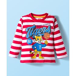Babyhug Single Jersey Knit Full Sleeves T-Shirt with Stripes & Animal Print - White & Red