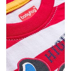 Babyhug Single Jersey Knit Full Sleeves T-Shirt with Stripes & Animal Print - White & Red