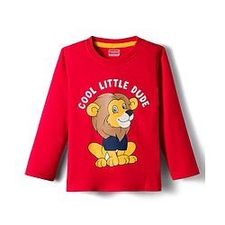 Babyhug 100 % Cotton Knit Full Sleeves T-Shirt with Lion Print - Red