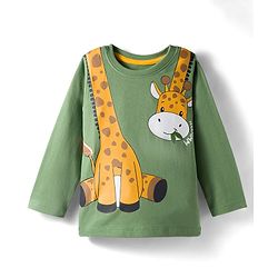 Babyhug 100% Cotton Knit Full Sleeves T-Shirt with Giraffe Print - Green