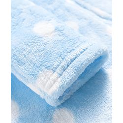 Babyhug Woven Full Sleeves Front Open Footed Hooded Winter Wear Romper with Polka Dot Design - Light Blue