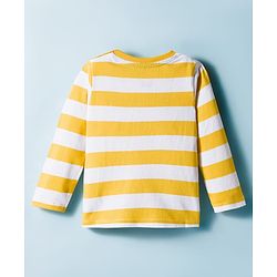 Babyhug 100% Cotton Knit Full Sleeves Striped T-Shirt With Dino Print - Yellow