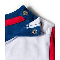 Babyhug 100 % Cotton Knit Full Sleeves Cut & Sew T-Shirt with Teddy Print & Applique - Blue & Red