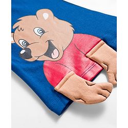 Babyhug 100 % Cotton Knit Full Sleeves Cut & Sew T-Shirt with Teddy Print & Applique - Blue & Red
