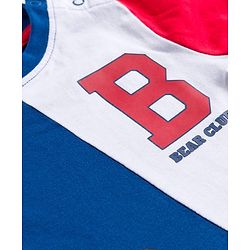 Babyhug 100 % Cotton Knit Full Sleeves Cut & Sew T-Shirt with Teddy Print & Applique - Blue & Red
