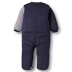 Babyhug Knit Full Sleeves Winter Wear Footed Quilted Romper With Bear Patch - Navy Blue