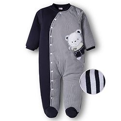 Babyhug Knit Full Sleeves Winter Wear Footed Quilted Romper With Bear Patch - Navy Blue