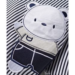 Babyhug Knit Full Sleeves Winter Wear Footed Quilted Romper With Bear Patch - Navy Blue