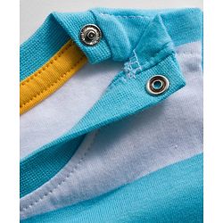Babyhug 100% Cotton Knit Full Sleeves Striped T-Shirt with Dino Graphic - White & Light Blue