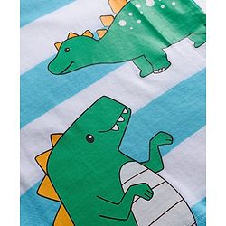 Babyhug 100% Cotton Knit Full Sleeves Striped T-Shirt with Dino Graphic - White & Light Blue