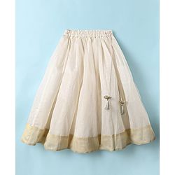 Babyhug South Cotton Woven Frill Sleeves Floral Embroidered Choli & Lehenga Set With Dupatta - Off White