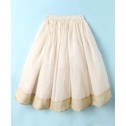 Babyhug South Cotton Woven Frill Sleeves Floral Embroidered Choli & Lehenga Set With Dupatta - Off White