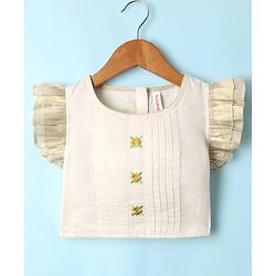 Babyhug South Cotton Woven Frill Sleeves Floral Embroidered Choli & Lehenga Set With Dupatta - Off White