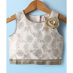 Babyhug South Cotton Woven Sleeveless Floral Embroidered Choli & Lehenga Set With Dupatta - Off White