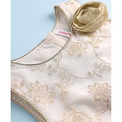 Babyhug South Cotton Woven Sleeveless Floral Embroidered Choli & Lehenga Set With Dupatta - Off White