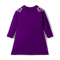 Babyhug Knitted Full Raglan Sleeves Woollen Dress With Floral Embroidery - Purple