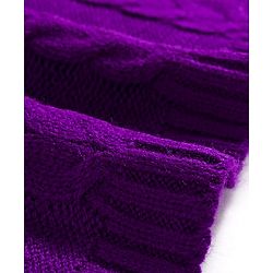 Babyhug Knitted Full Raglan Sleeves Woollen Dress With Floral Embroidery - Purple
