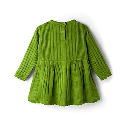 Babyhug Knitted Full Sleeves Solid Woollen Dress With Bow Applique - Green