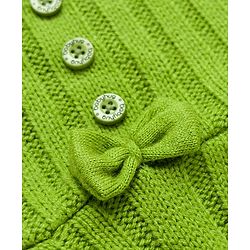 Babyhug Knitted Full Sleeves Solid Woollen Dress With Bow Applique - Green