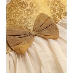 Babyhug South Cotton Woven Cap Sleeves Ethnic Dress With Foil Print & Bow Applique - Off White