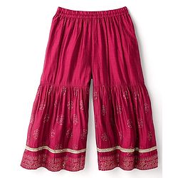 Babyhug Woven Three Fourth Sleeves Kurti Gharara Set with Dupatta & Floral Glitter Print - Maroon