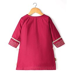 Babyhug Woven Three Fourth Sleeves Kurti Gharara Set with Dupatta & Floral Glitter Print - Maroon