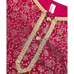 Babyhug Woven Three Fourth Sleeves Kurti Gharara Set with Dupatta & Floral Glitter Print - Maroon
