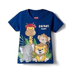Babyhug 100 % Cotton Knit Half Sleeves T-Shirt with Animal Print - Navy Blue