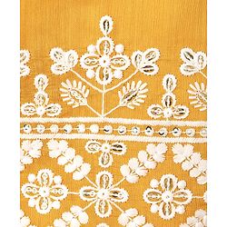 Babyhug Chanderi Woven Three Fourth Sleeves Floral Embroidered Kurti Palazzo Set with Dupatta - Yellow