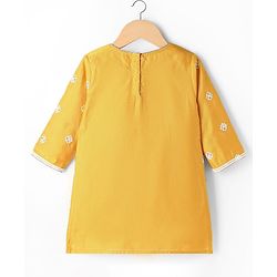 Babyhug Chanderi Woven Three Fourth Sleeves Floral Embroidered Kurti Palazzo Set with Dupatta - Yellow