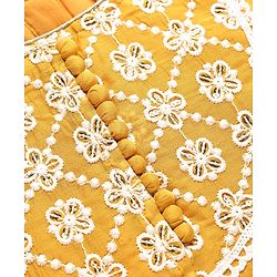Babyhug Chanderi Woven Three Fourth Sleeves Floral Embroidered Kurti Palazzo Set with Dupatta - Yellow