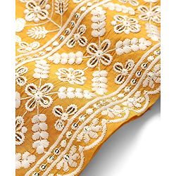 Babyhug Chanderi Woven Three Fourth Sleeves Floral Embroidered Kurti Palazzo Set with Dupatta - Yellow