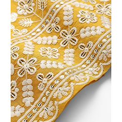 Babyhug Chanderi Woven Three Fourth Sleeves Floral Embroidered Kurti Palazzo Set with Dupatta - Yellow