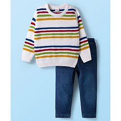 Babyhug Knit Full Sleeves Striped Pullover Sweater Set - Multicolor