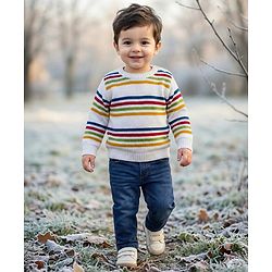 Babyhug Knit Full Sleeves Striped Pullover Sweater Set - Multicolor