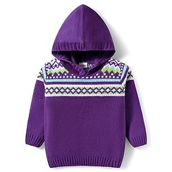 Babyhug Knitted Full Sleeves Hooded Sweater Set With Geometric Design - Purple