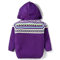 Babyhug Knitted Full Sleeves Hooded Sweater Set With Geometric Design - Purple