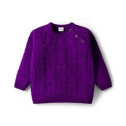 Babyhug Knit Full Raglan Sleeves Sweater Set with Cable Knit Design - Purple