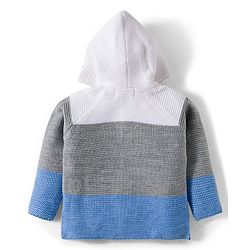 Babyhug Knitted Full Raglan Sleeves Hooded Sweater Set With Color Block Design - Multicolor